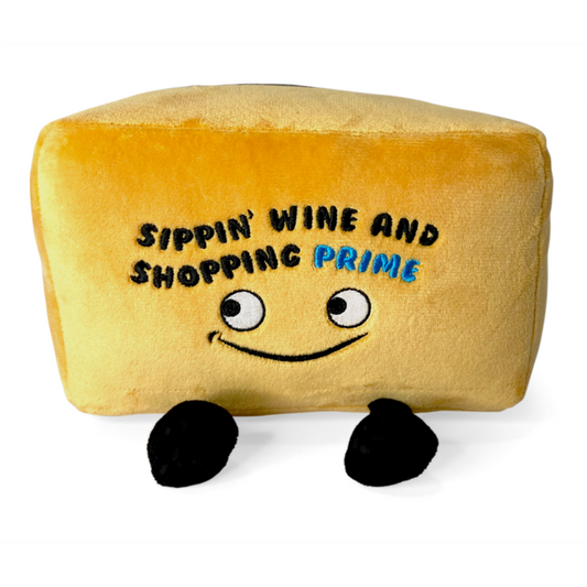 "Sippin' Wine and Shopping Prime" Plush Amazon Box
