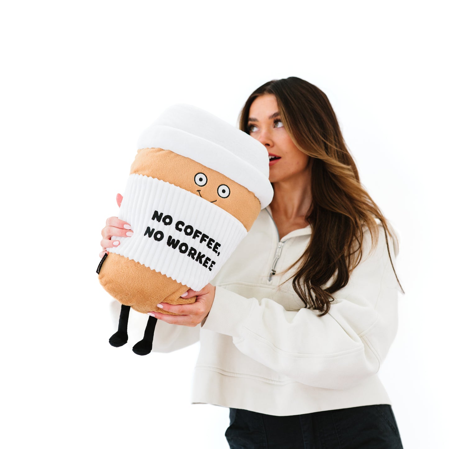 "No Coffee, No Workee" Coffee Plush Pillow