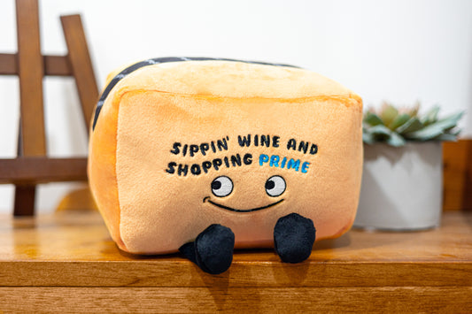 "Sippin' Wine and Shopping Prime" Plush Amazon Box
